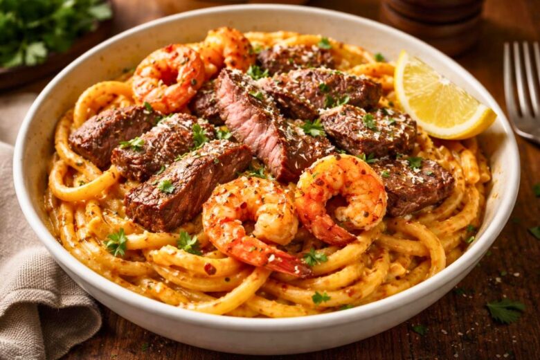 Calabrian Steak and Shrimp Bucatini Recipe