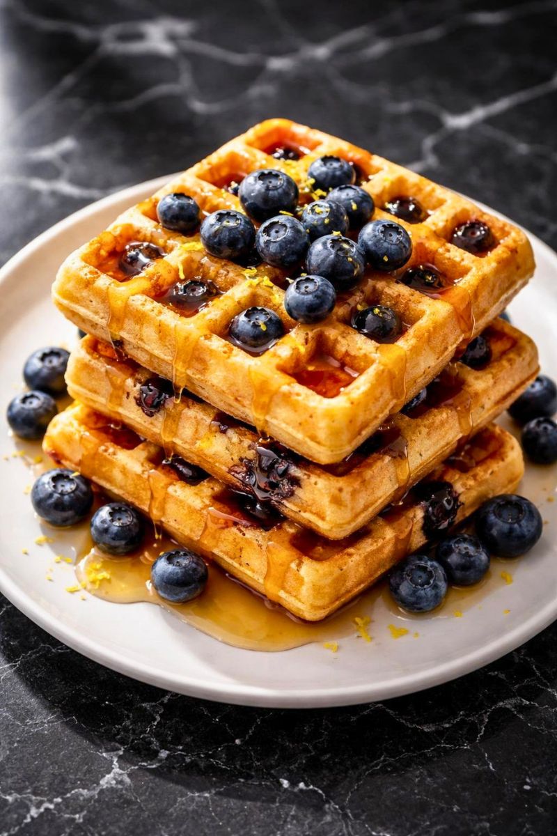 Lemon Blueberry Waffles with Easy Maple Glaze Recipe