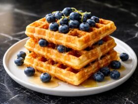 Lemon Blueberry Waffles with Easy Maple Glaze Recipe