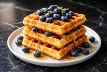 Lemon Blueberry Waffles with Easy Maple Glaze Recipe